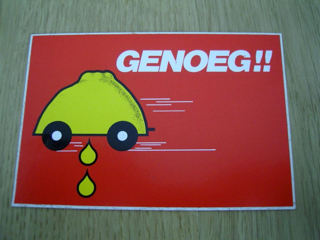 sticker GENOEG!! strip auto uitpersen als citroen, Verzamelen, Stickers, Ophalen, Zo goed als nieuw