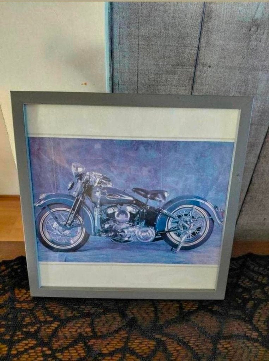 Vintage Harley-Davidson 47WL 750cc motor in Lijst., Antiek en Kunst, Ophalen, Print