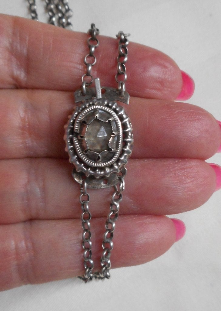 Zilveren antiek collier 2 rijen jasseron met slot nr.237, Verzenden, Zilver, Ketting