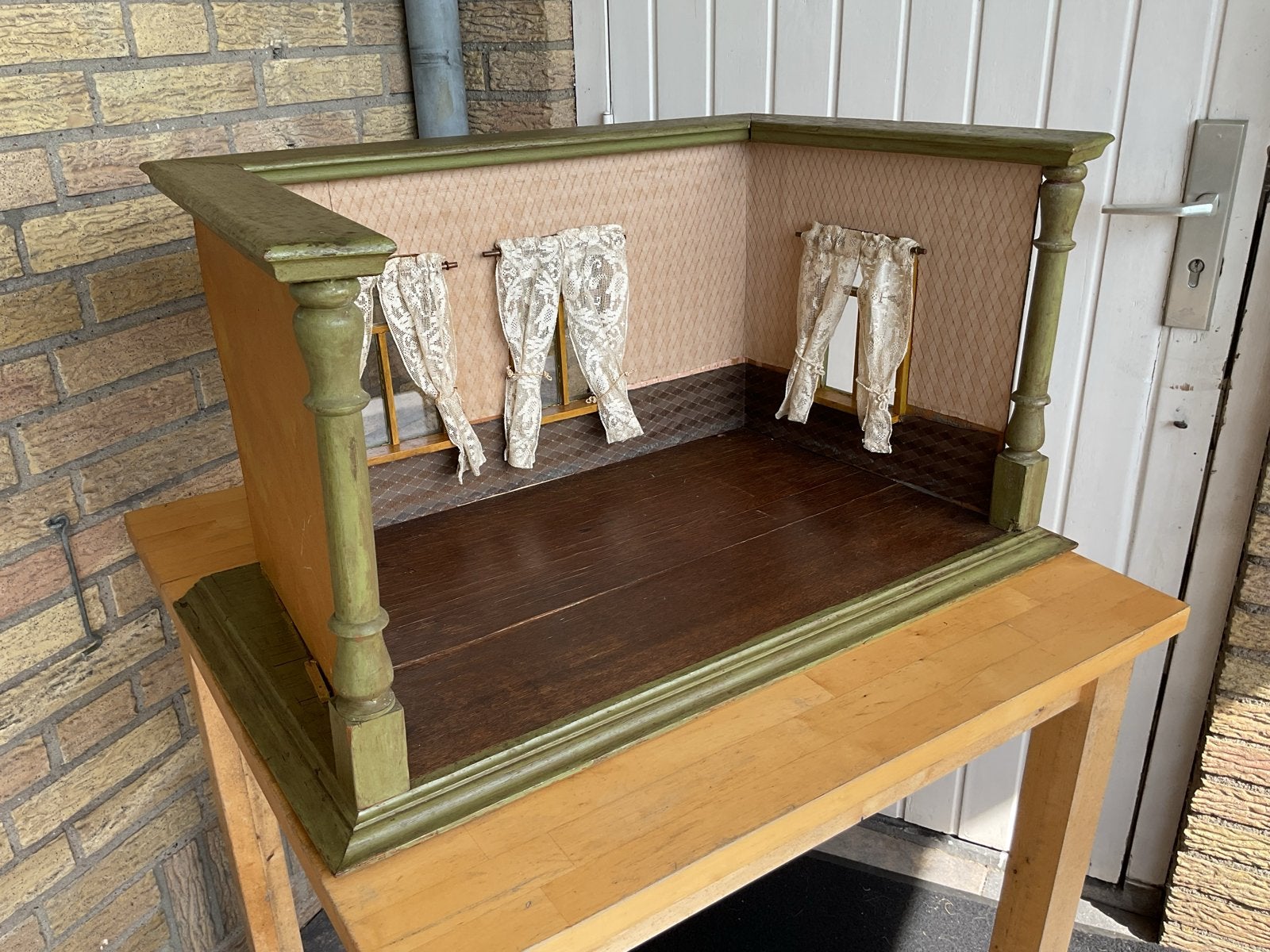 Vintage Poppenhuis Kamer - Glasramen - Ophalen, Verzamelen, Ophalen, Gebruikt, Poppenhuis