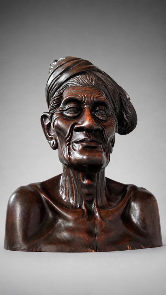 Grote Indonesische Balinese houten Art Deco buste, Antiek en Kunst, Kunst | Beelden en Houtsnijwerken, Ophalen of Verzenden