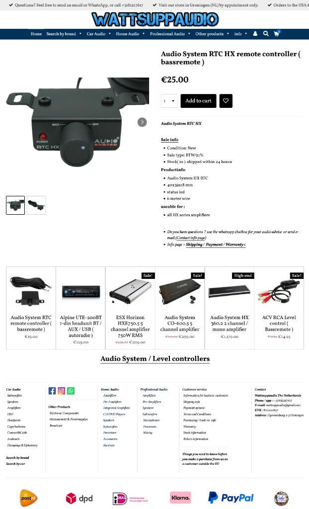 Audio System RTC remote controller ( bassremote ), Auto diversen, Autospeakers, Info@optimount.nl, Nieuw, Ophalen of Verzenden