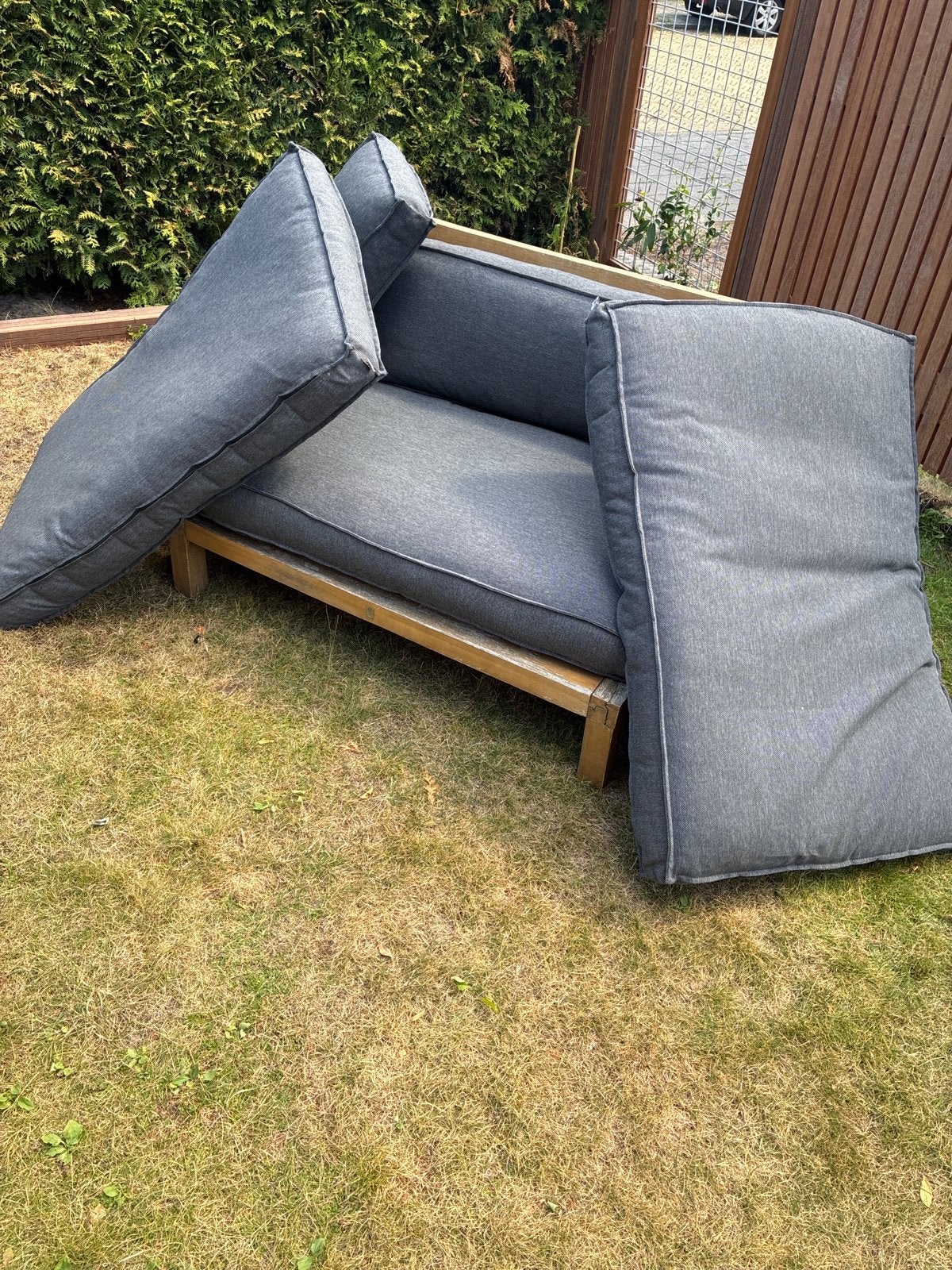 5 grijze pallet tuinkussens (3 grote, 2 kleine) - 120x80x18, Tuin en Terras, Tuinsets en Loungesets, Gebruikt, Overige materialen