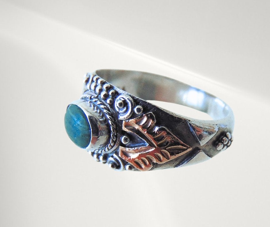 Vintage 925 zilveren gouden vlammen BALI ring M17!