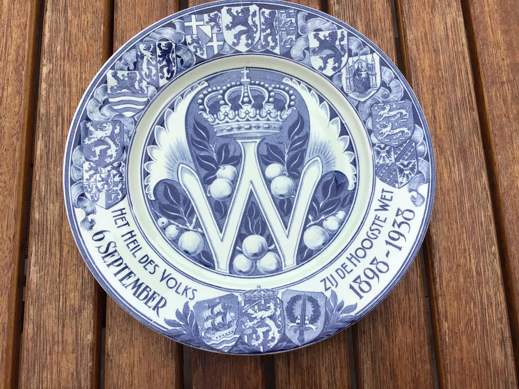 Delftsblauw antiek bord inhuldiging Koningin Wilhelmina 1898, Ophalen