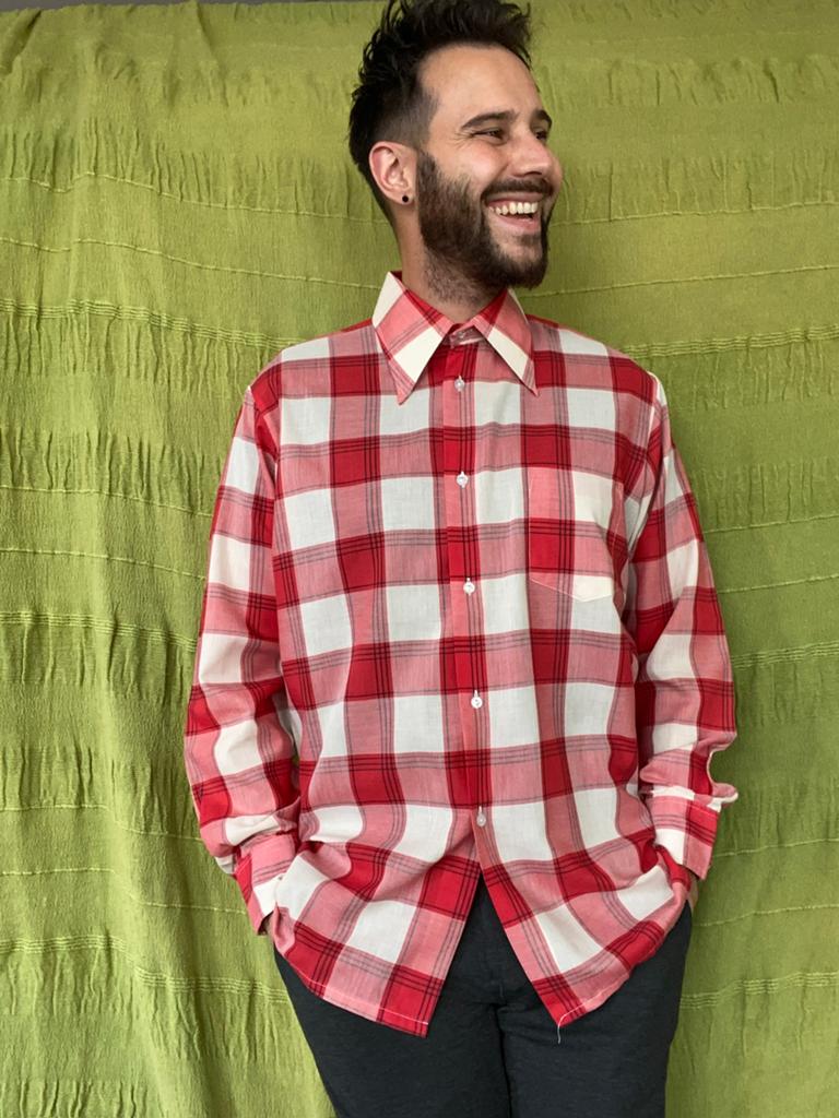 Vintage overhemd / shirt - geruit - rood/wit - jaren 70, Kleding | Heren, Hgv, Hgv, Ophalen of Verzenden, Halswijdte 41/42 (L)