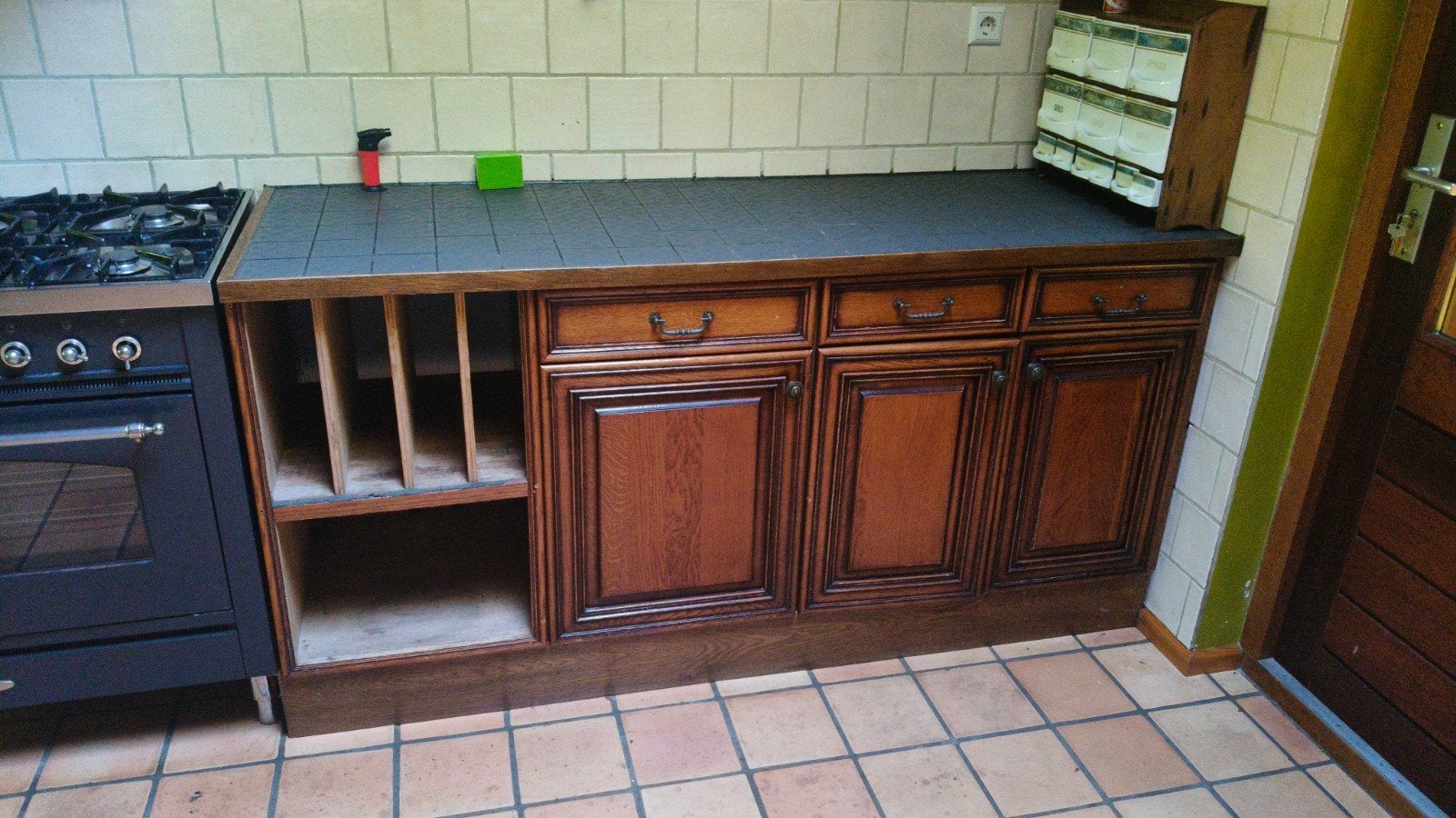 Keukenblok met werkblad en opbergruimte 180x62x90 cm, Ophalen, Gebruikt, 150 tot 200 cm, Bruin