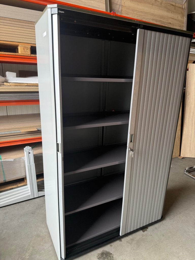 Gispen Octa Roldeurkast /kantoorkast/garagekast Zilvergrijs, Niet ingevuld, 100 tot 150 cm, Niet ingevuld, Ophalen of Verzenden