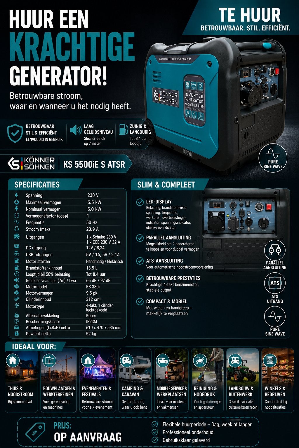 Verhuur | Konner & Sohnen Inverter Generator KS 5500İ ATS