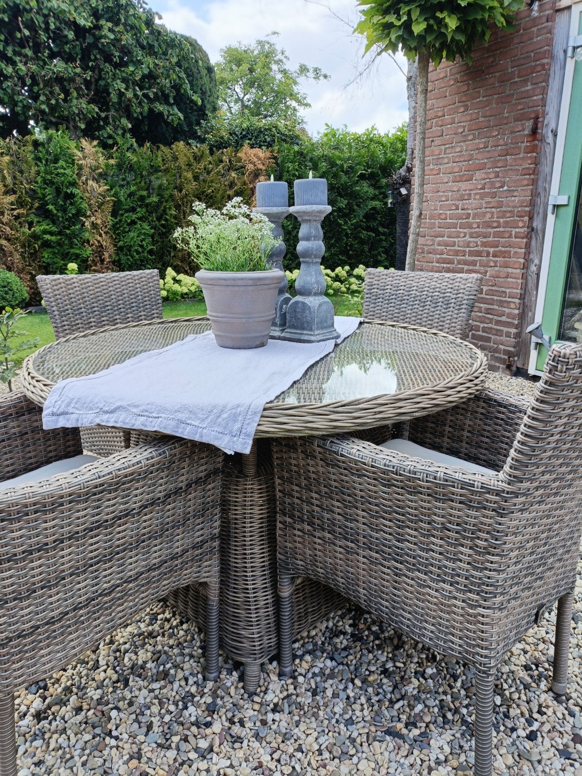 Ronde 4 persoons wicker set, Tuin en Terras, Tuinsets en Loungesets, Ophalen, Gebruikt, Wicker