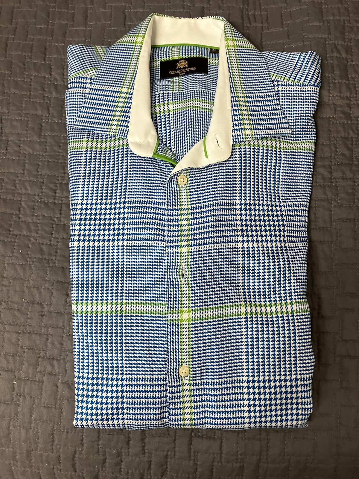 Circle of Gentlemen overhemd - Blauw/Wit/Groen ruit, Kleding | Heren, Overhemden, Ophalen, Zo goed als nieuw, Blauw, Halswijdte 41/42 (L)