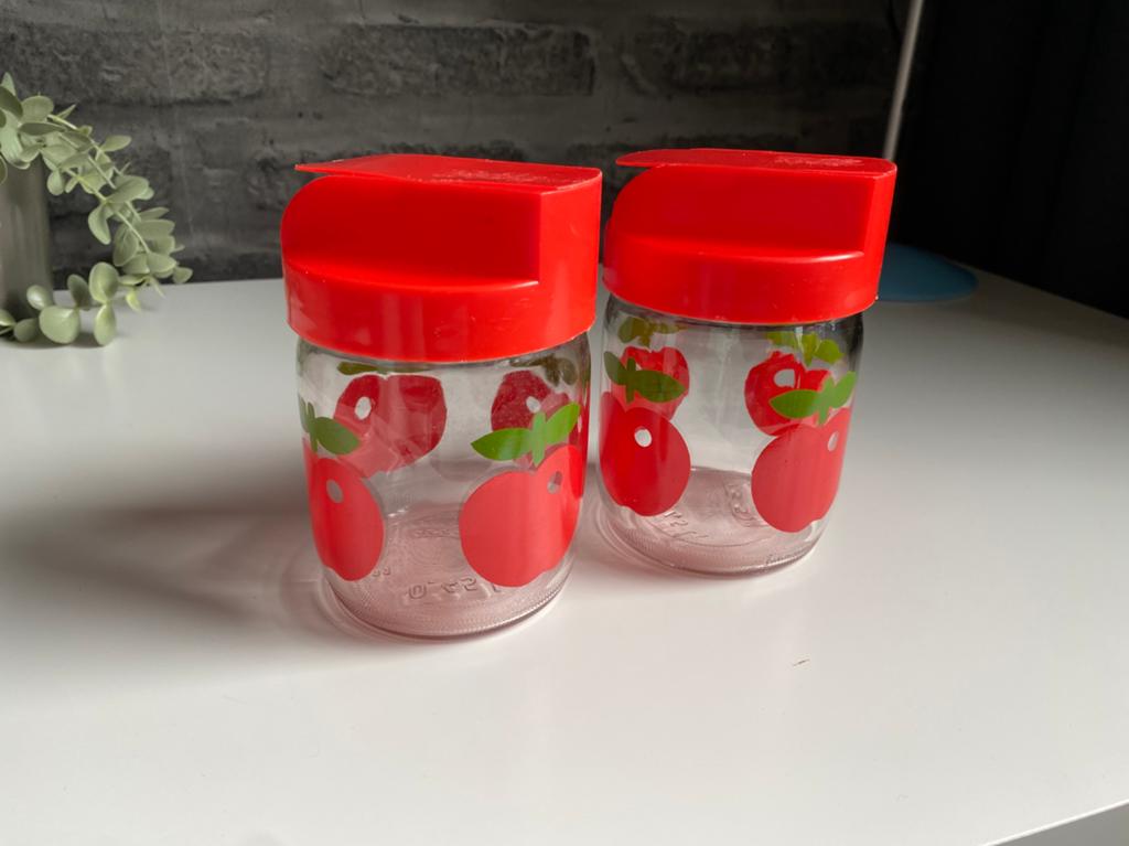 Vintage VMC Reims voorraadpotten appeltjes jaren 70, Ophalen of Verzenden, Voorraadpot, Rood, Overige merken