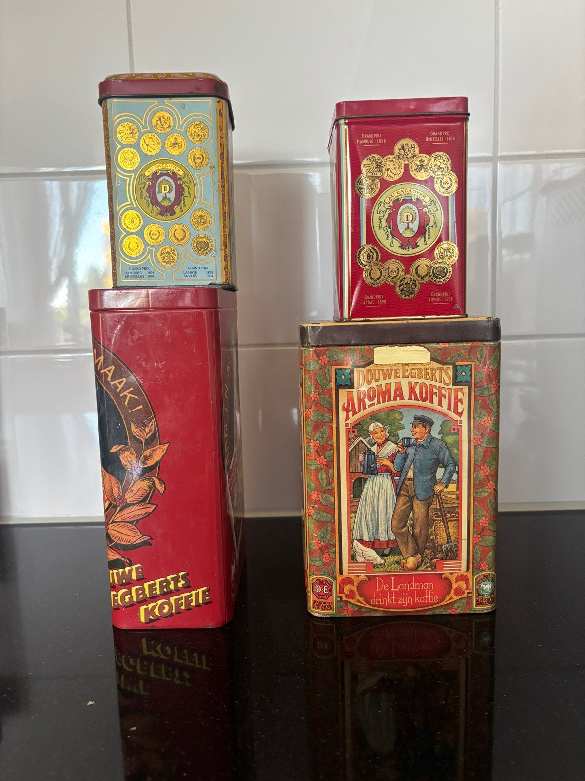 Vintage Douwe Egberts en Droste blikken (ook los te koop), Ophalen, Gebruikt, Koffie, Douwe Egberts