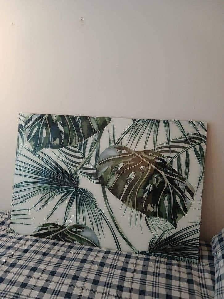 Wanddecoratie met tropische bladeren - Monstera en palm, Ophalen, Groen, Schilderij, Zo goed als nieuw