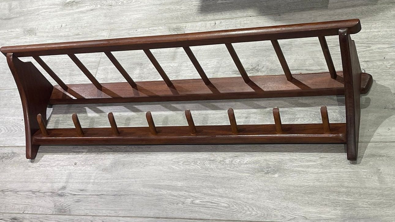 Vintage ‘60 teakhouten kapstok mid century Deens design, Wandkapstok, Gebruikt, Ophalen of Verzenden, Minder dan 100 cm