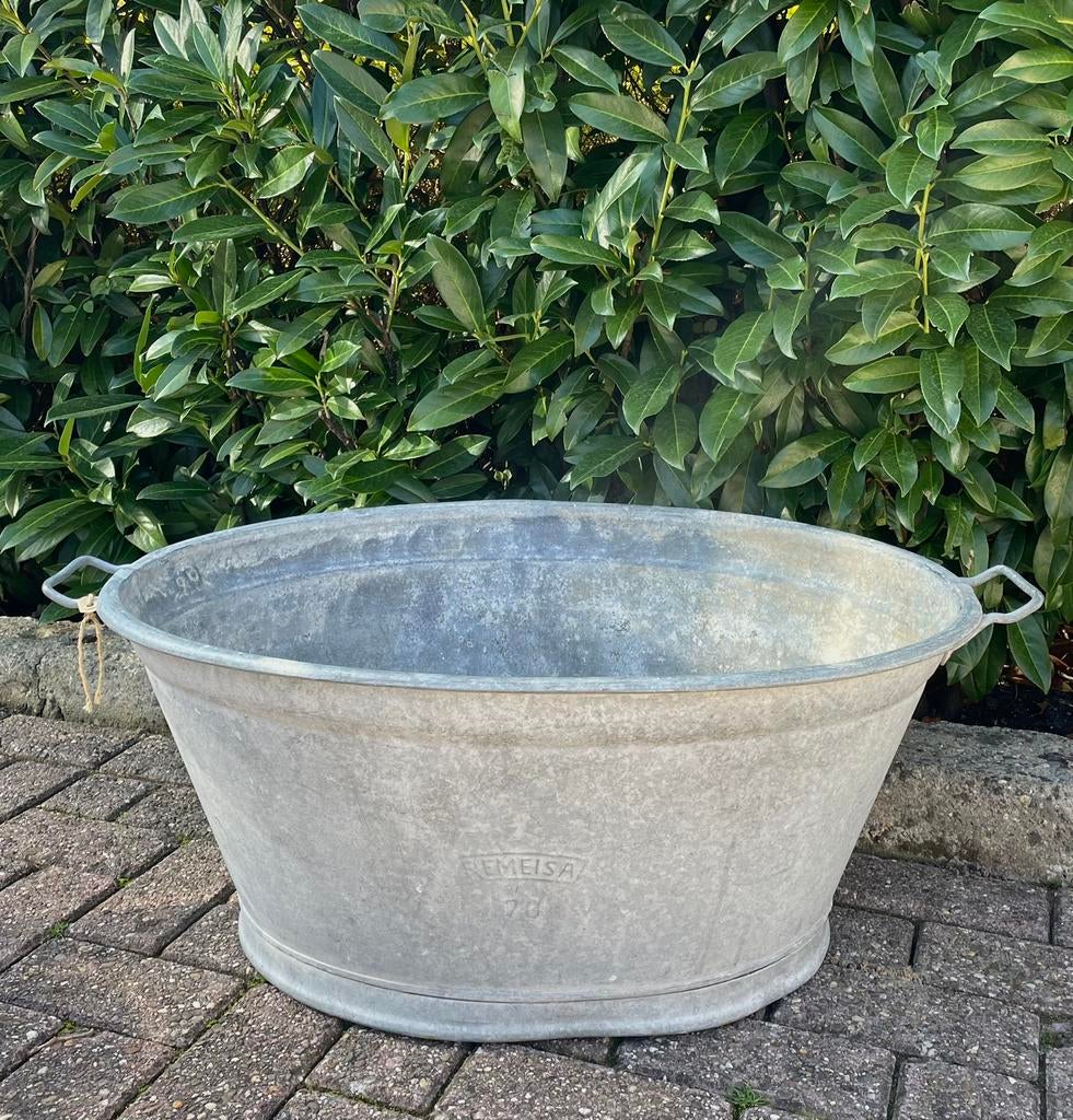 Brocante oud zinken teil 74 x 59 cm ovaal, Ophalen of Verzenden