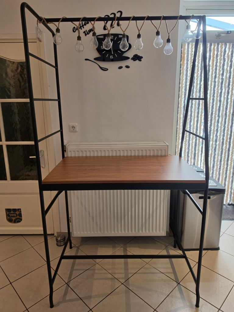 Haverud Ikea eettafel + 2 barkrukken - Grijs gestoffeerd, Ophalen, Gebruikt, Metaal