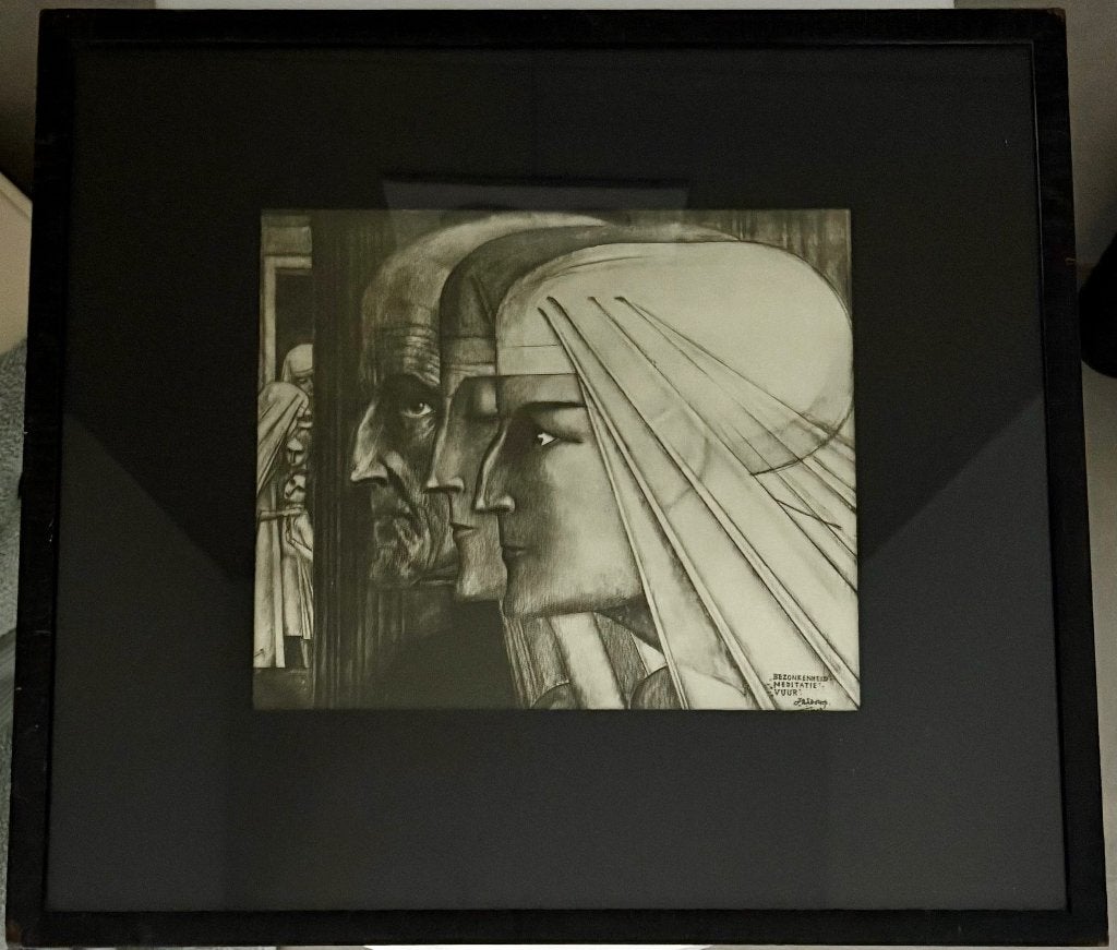 Litho Jan Toorop, Bezonkenheid, Meditatie, Vuur, Antiek en Kunst, Ophalen, Overige stijlen, Portret of Personen, Print