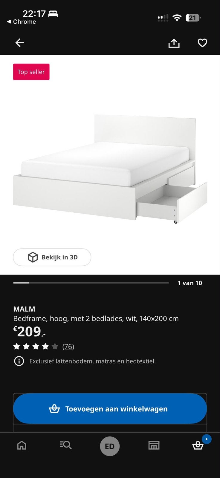 IKEA MALM bedframe met opbergladen, wit, 140x200cm, Huis en Inrichting, Slaapkamer | Bedden, Ophalen, Wit, 140 cm, Zo goed als nieuw