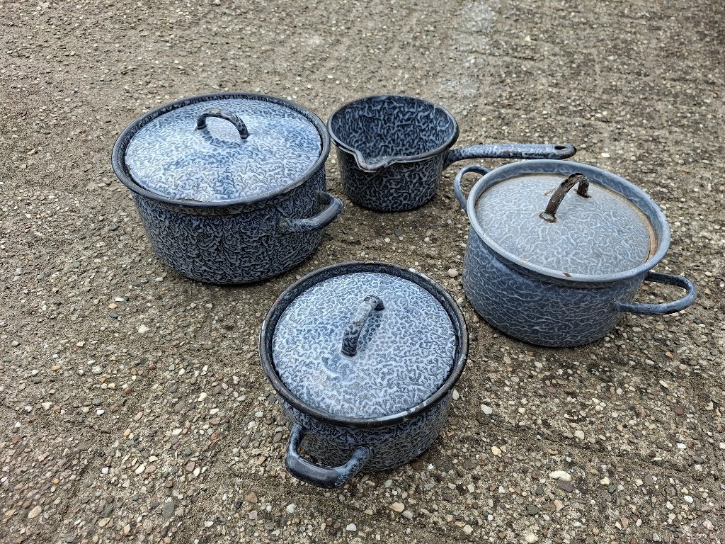 4 emaille wolk grijze pannen, Ophalen of Verzenden