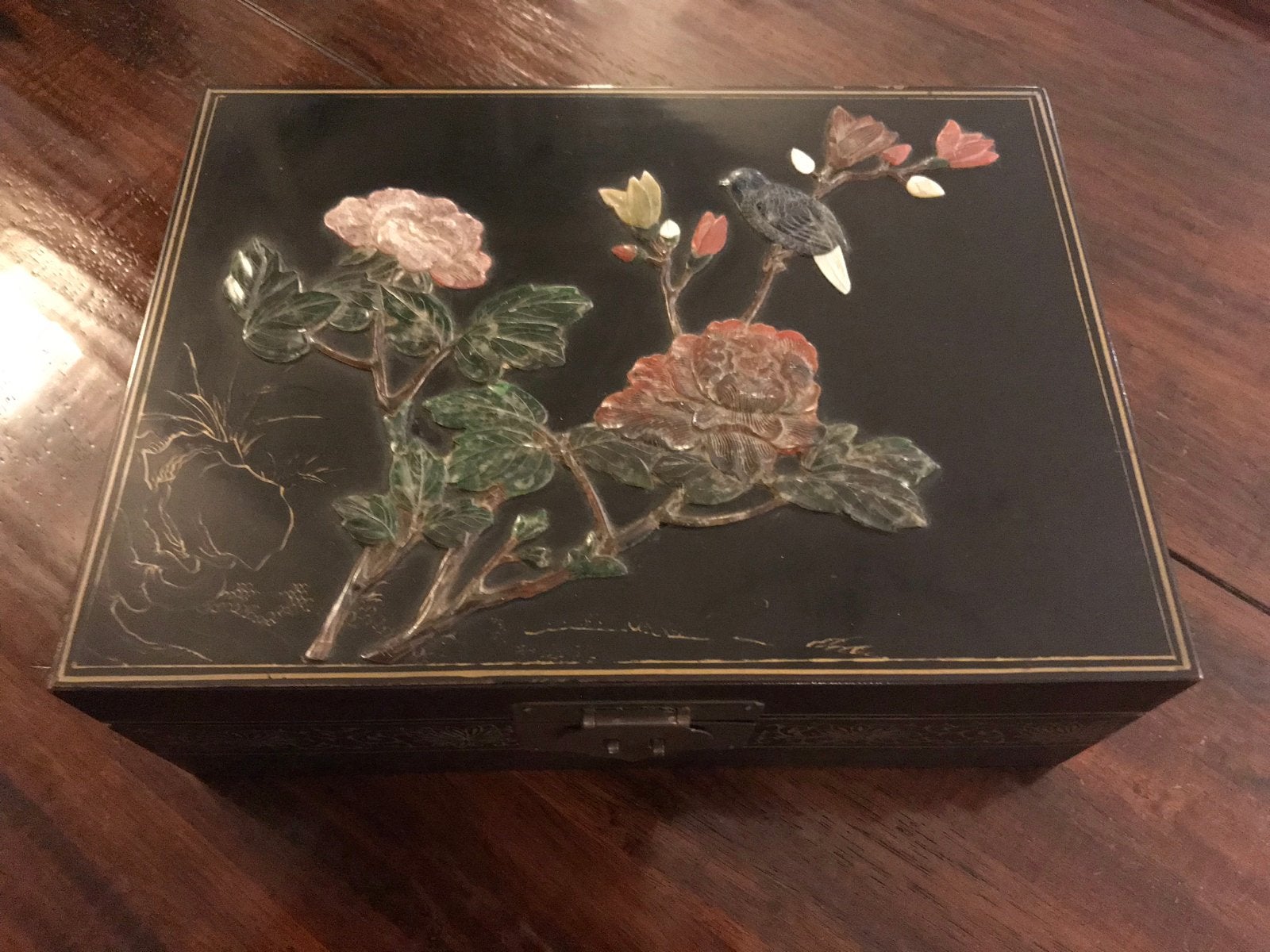 Antieke Chinese Juwelendoos met Jade en Parelmoer Inleg, Ophalen of Verzenden