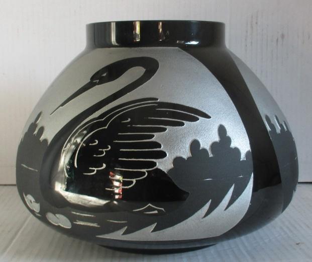 art deco glas vaas Boom Artver met zwanen Heller, Verzenden