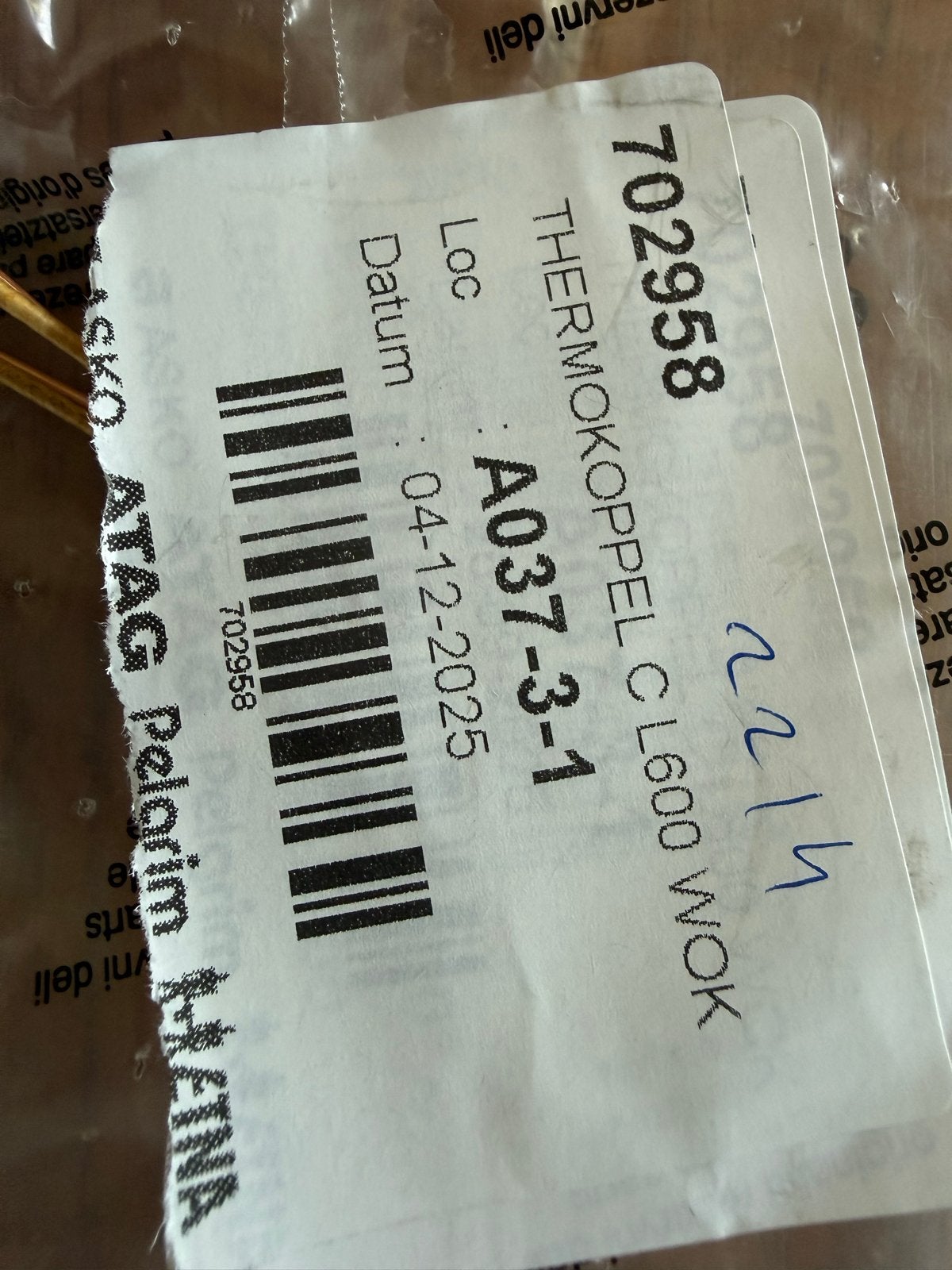 ATAG Wok Thermokoppel HG7711 - Nieuw en Ongebruikt, Ophalen of Verzenden, Nieuw