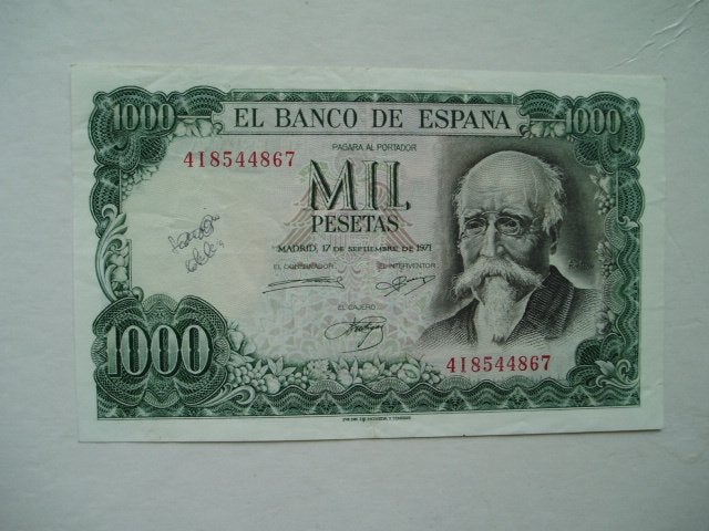 1335. Spanje, 1.000 pesetas 1971 José Echegaray., Postzegels en Munten, Verzenden, Overige landen, Los biljet