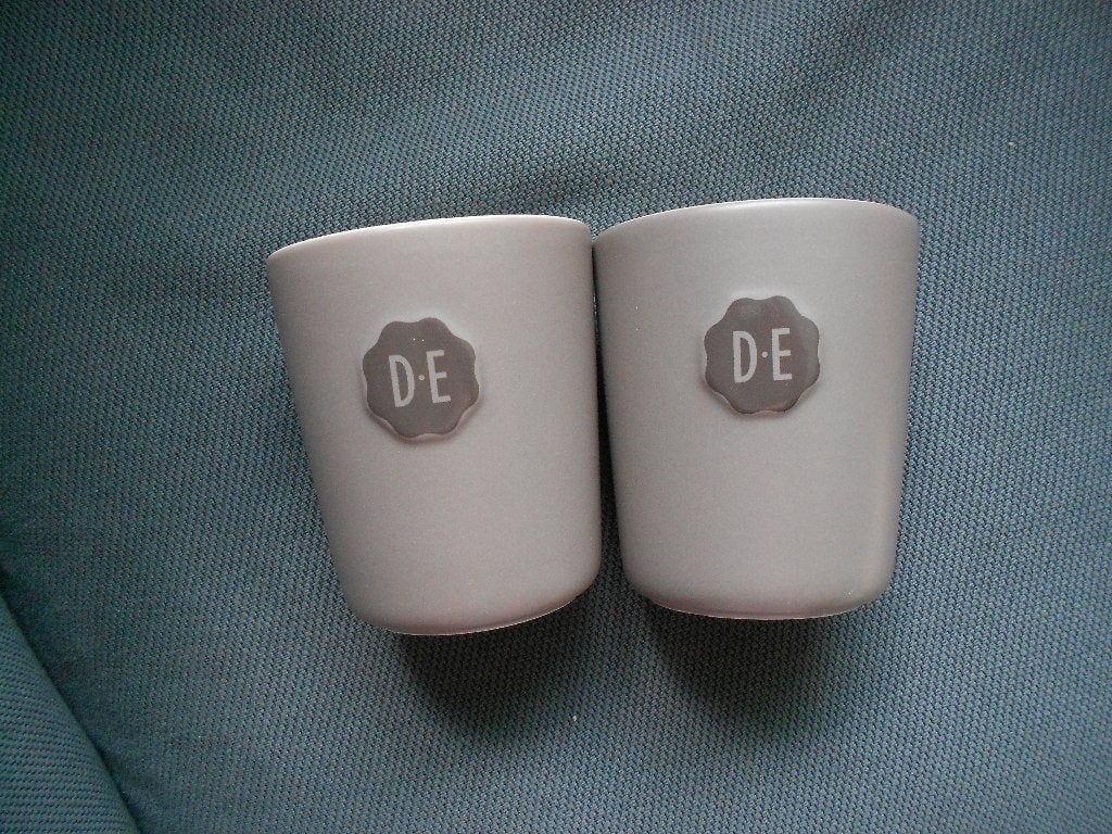 2 bruine D.E bekers zonder oor, Ophalen, Gebruikt, Overige merken, Mok