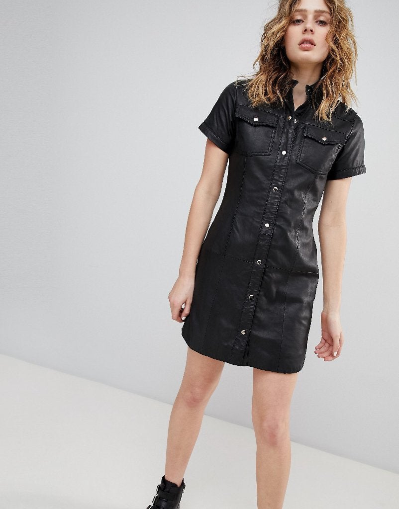 * Zwarte Leren Jurk - GOOSECRAFT * Mt. L / 40 * Nieuw *, Kleding | Dames, Jurken, Maat 38/40 (M), Zwart, Nieuw, Ophalen of Verzenden