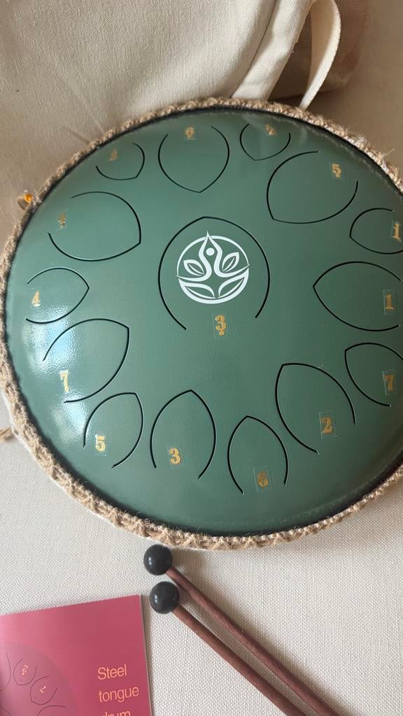 Nieuw Stalen Tongtrommel handpan D Toon 15 Noten 36cm Groen, Muziek en Instrumenten, Ophalen of Verzenden, Zo goed als nieuw, Trommel