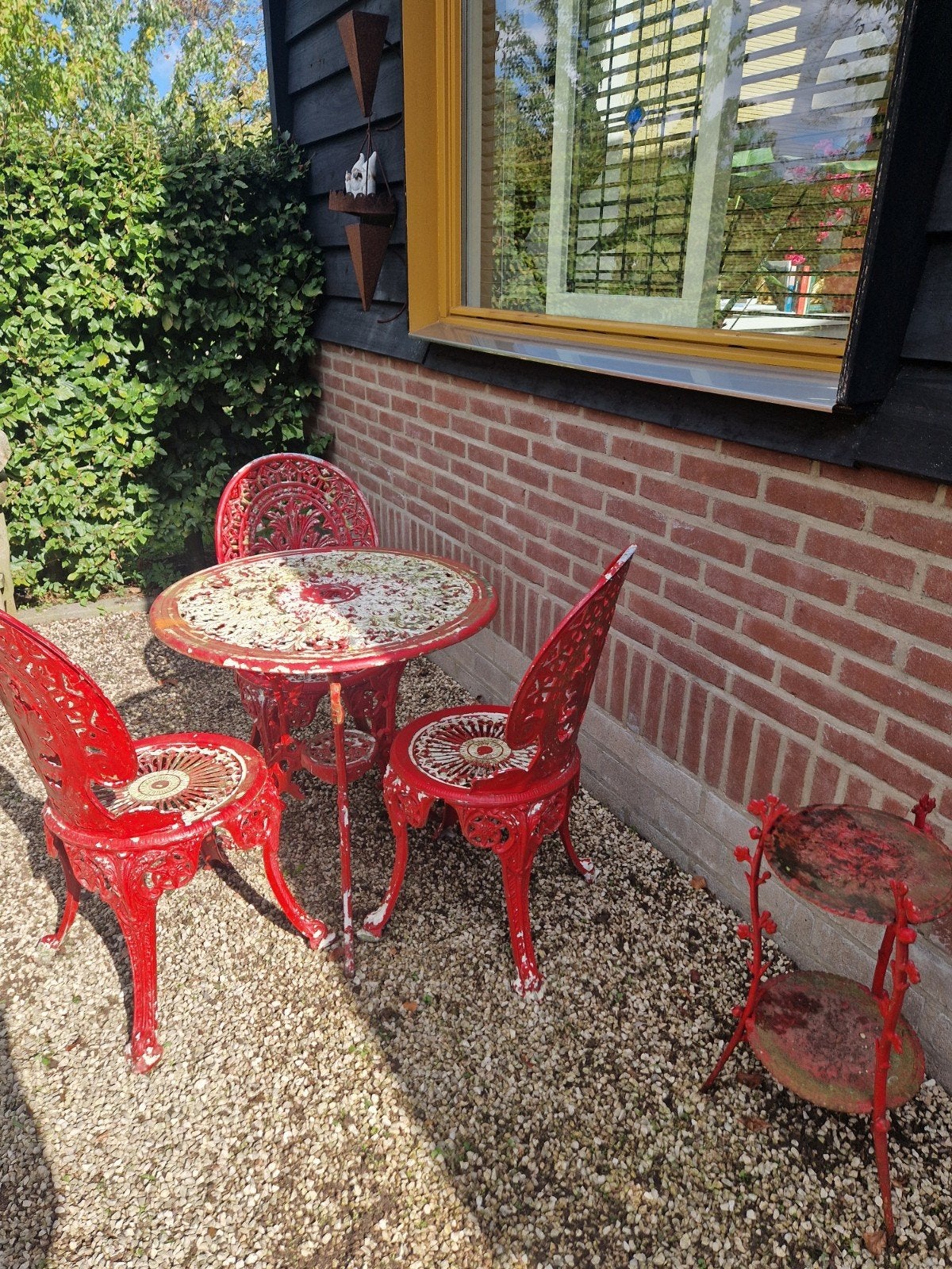 Vintage Aluminium Bistro Set - Klassieke Tuinset, Gebruikt, Bijzettafel, Aluminium, Tuinset