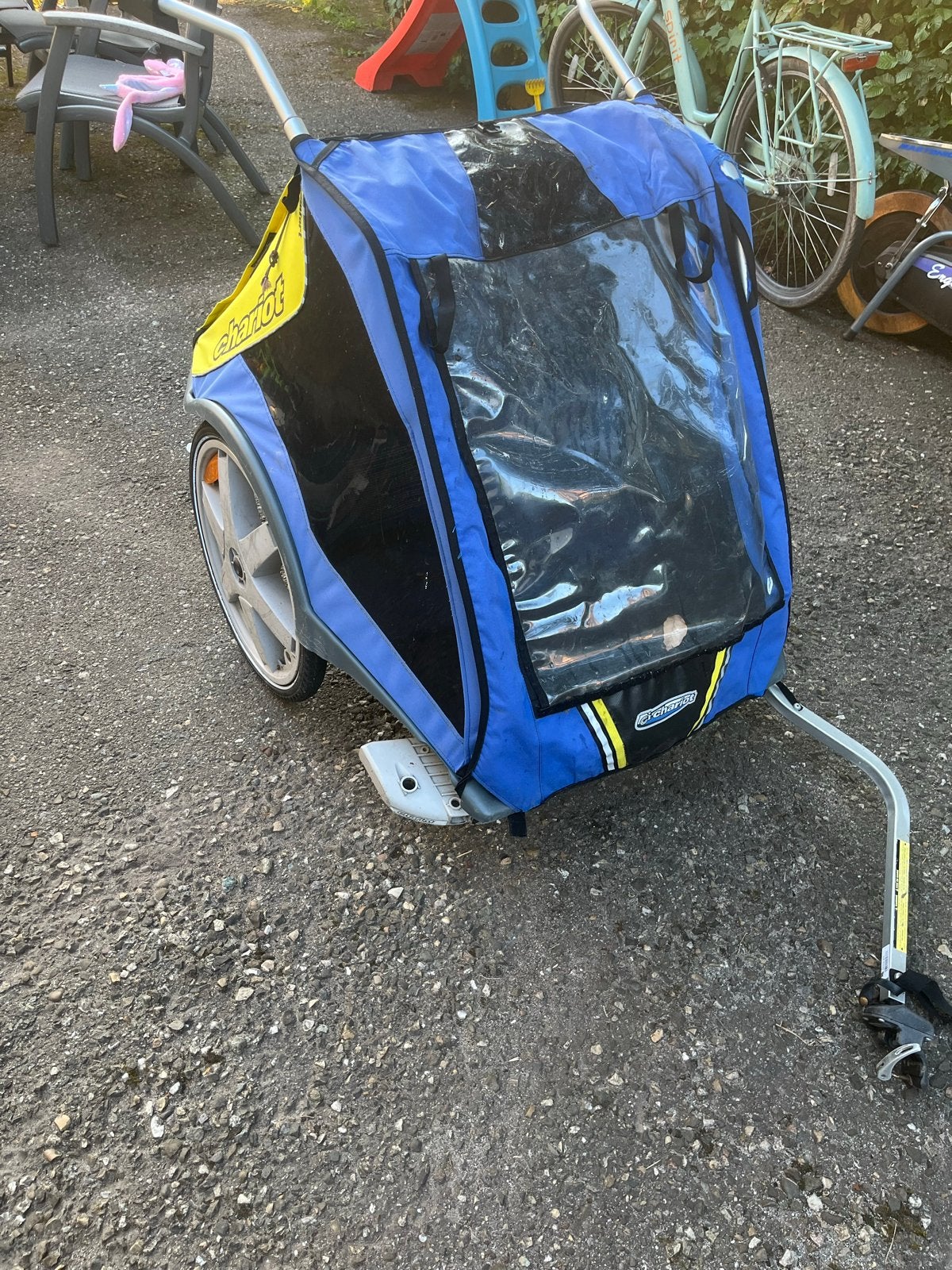 Chariot Kinderkar/Fietskar - Blauw/Geel, Fietsen en Brommers, Fietsaccessoires | Aanhangers en Karren, Ophalen, Gebruikt, Kinderkar