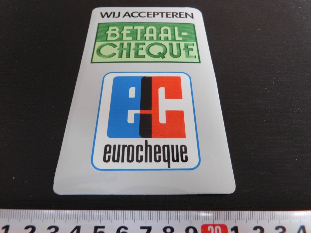 sticker Deursticker Wij accepteren eurocheque  *, Ophalen, Zo goed als nieuw