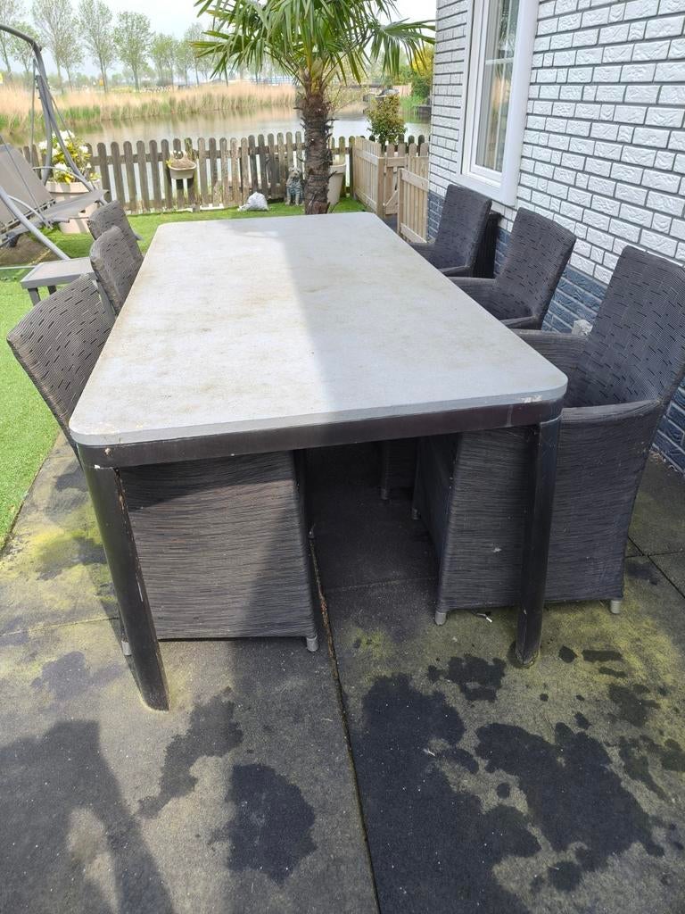 GRATIS: Grote tuinset met betonlook tafel (6 personen), Ophalen, Gebruikt