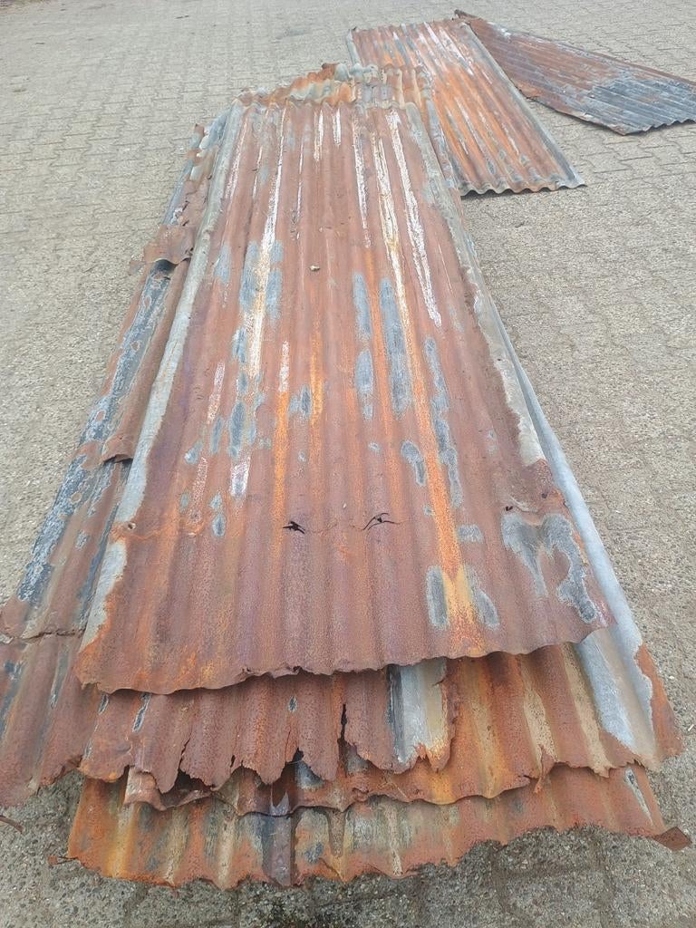 Vintage golfplaat verzinkt metaal, Doe-het-zelf en Verbouw, Ophalen, Metaal, 15 m² of meer, Golfplaat