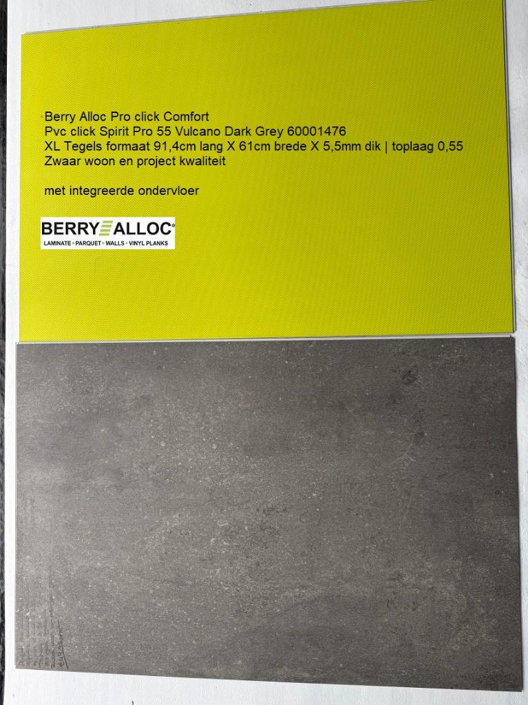 Pvc click Spirit Vulcano Grey met geintegreerde ondervloer, 75 m² of meer, Nieuw, Ophalen of Verzenden, Grote Pvc click tegel beton grijs met geintegreerde ondervloer
