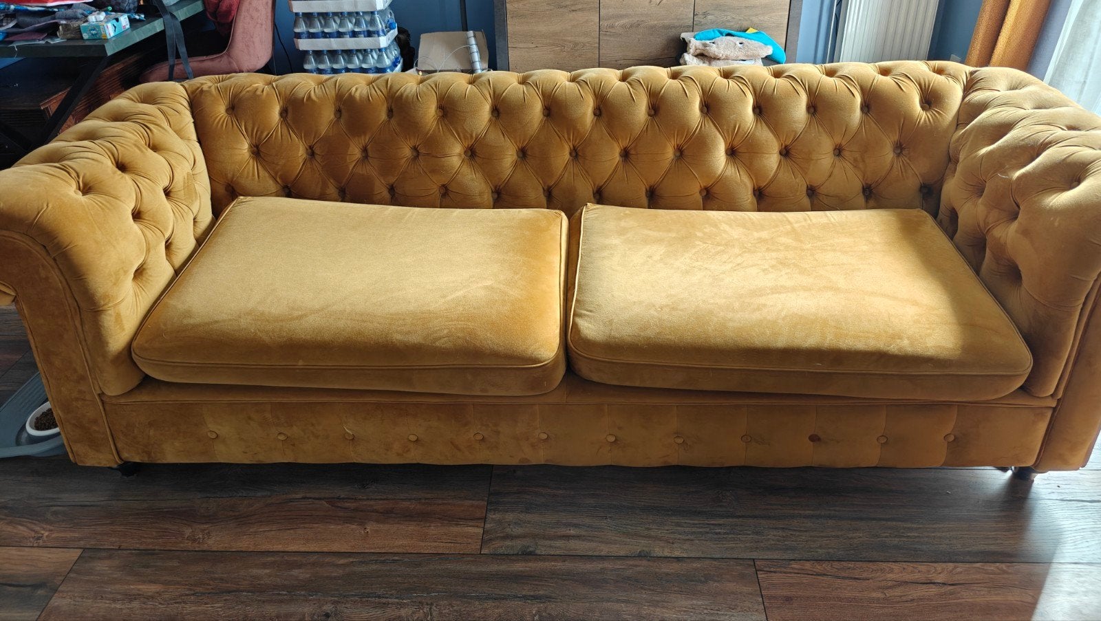 Velours Chesterfield bank, Ophalen, Gebruikt, Chesterfield, 75 tot 100 cm