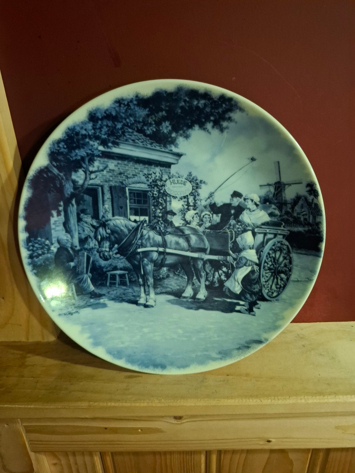Delfts Blauw wandbord met Hollands tafereel, Ophalen of Verzenden