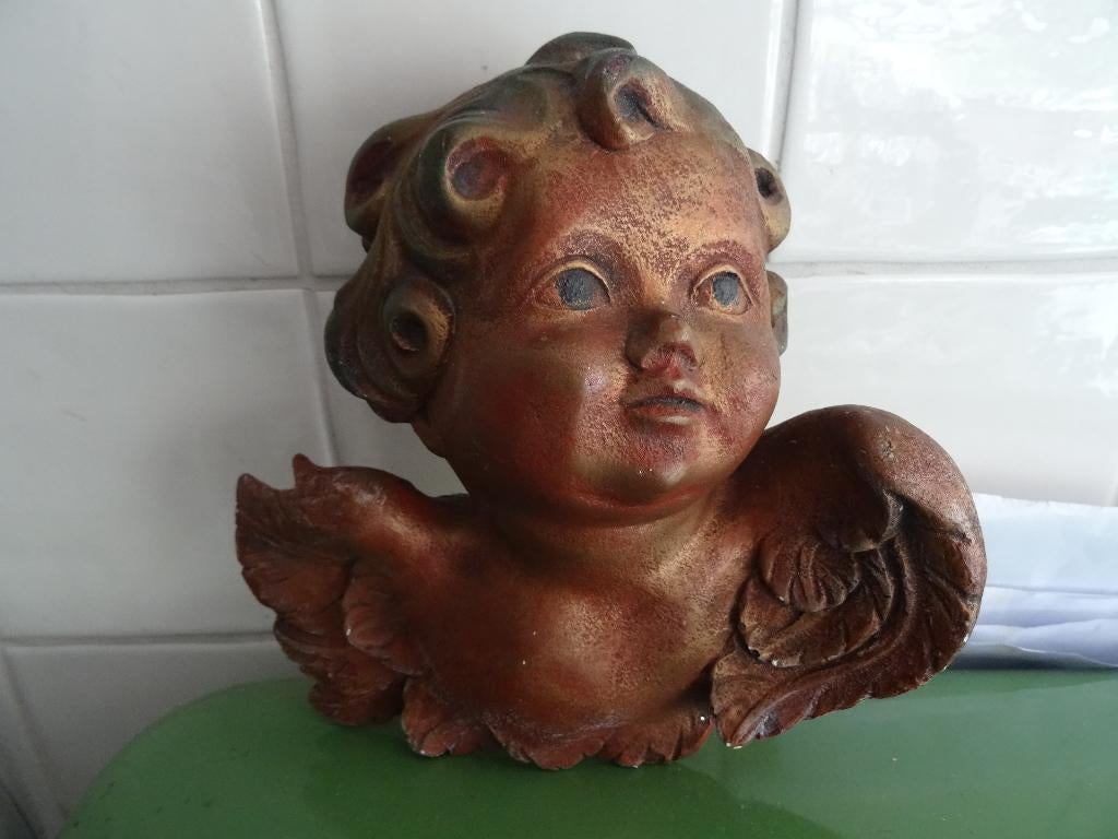 Antiek oud engel kopje voor aan de wand, Ophalen
