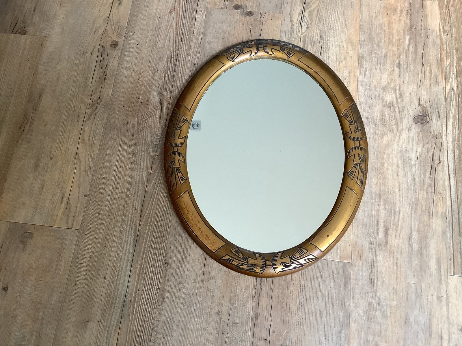 Oude spiegel met gouden lijst met decoratief patroon, Ophalen, Minder dan 50 cm, Zo goed als nieuw, Minder dan 100 cm