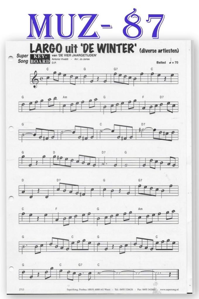 Muz87 bladmuziek super song Largo uit de winter, Gebruikt, Ophalen of Verzenden, Artiest of Componist, Piano