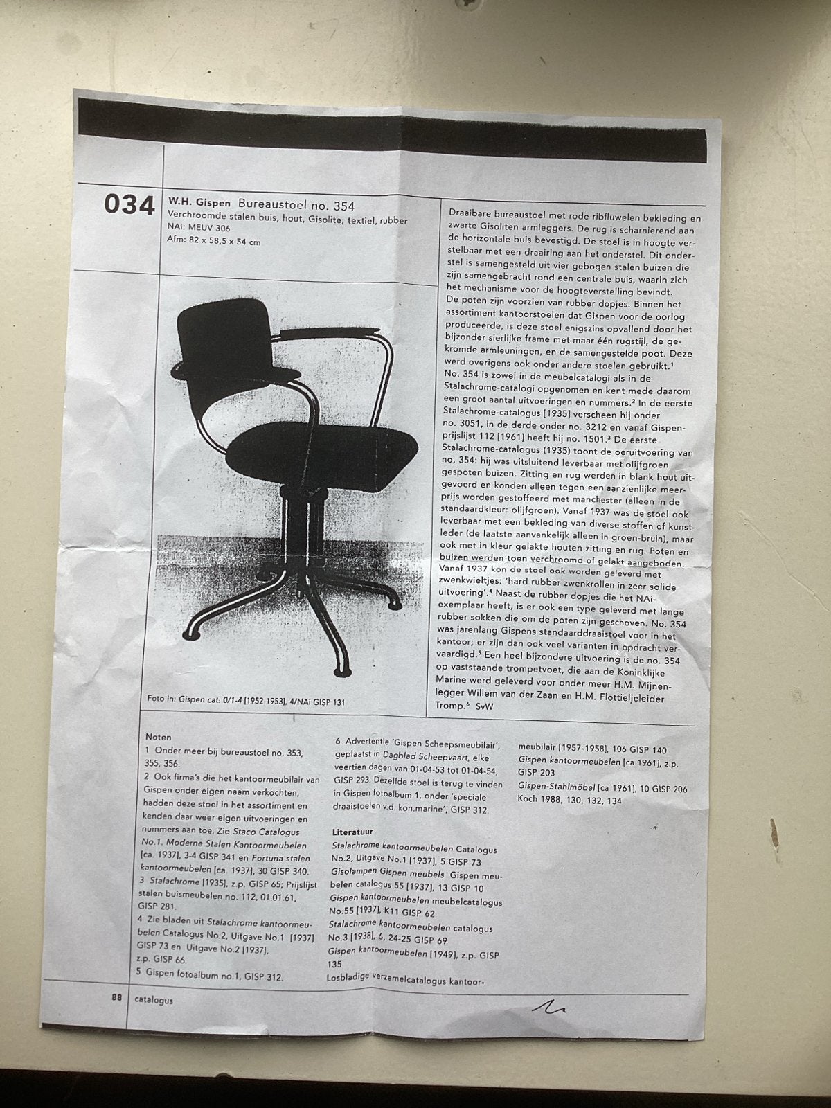 Vintage Gispen Bureaustoel No. 354 - Stalen Buis, Ophalen