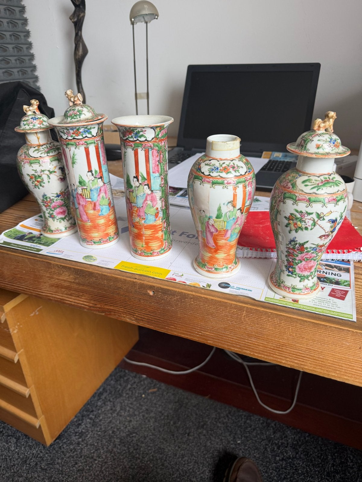 Set van 5 antieke Chinese vazen met deksels, Ophalen