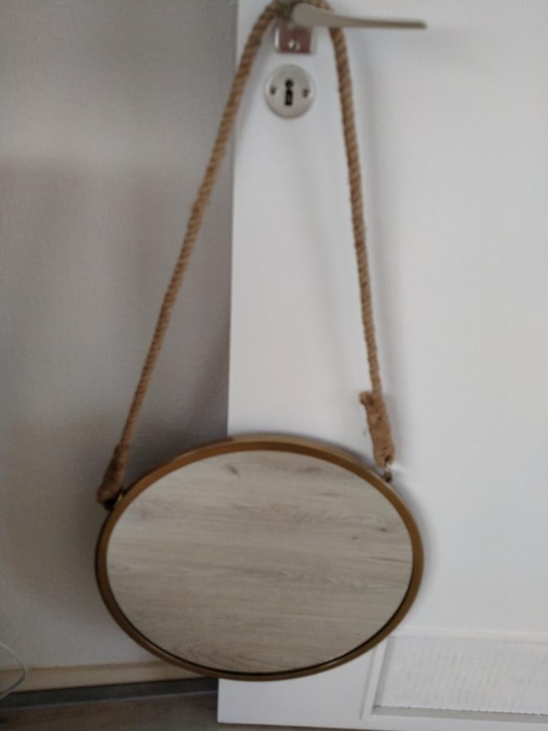 Ronde  spiegel met touw, Ophalen, Minder dan 50 cm, Zo goed als nieuw, Minder dan 100 cm