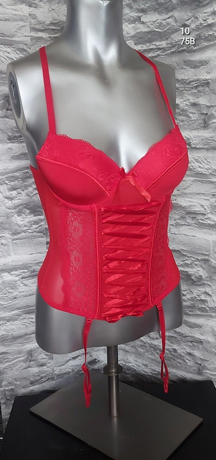 Rood Korset met Jarretels - Maat 75B, Onbekend, Ophalen of Verzenden, Rood, Body of Korset