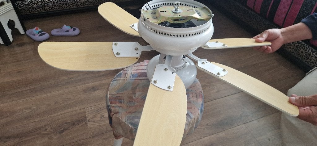 Plafondlamp met ventilor, Huis en Inrichting, Lampen | Plafondlampen, Gebruikt, Design, E27 (groot), Wit