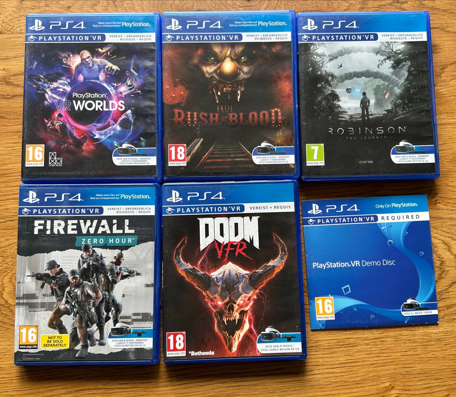 PSVR / PS4/5 6 games: Robinson, Doom, VR Worlds, Firewall…, Spelcomputers en Games, Online, Gebruikt, Vanaf 18 jaar, Overige genres