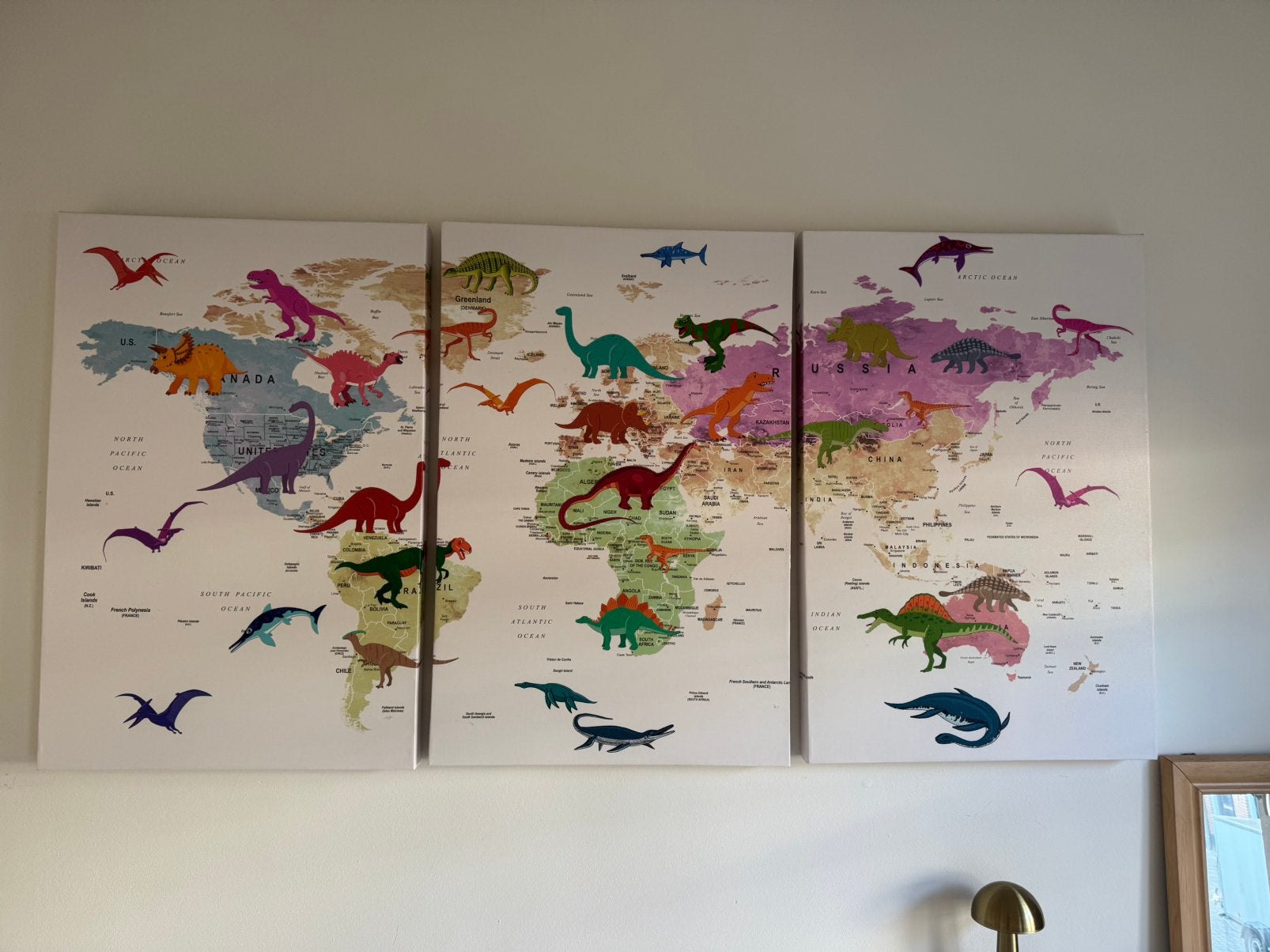 3 grote dinosaurus schilderijen, Ophalen, Zo goed als nieuw, Wanddecoratie