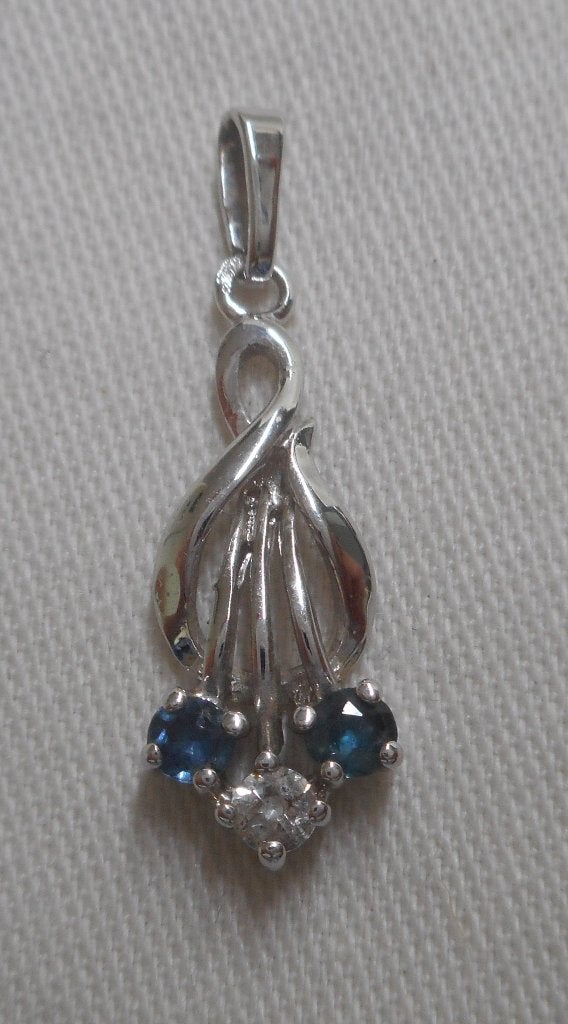 Zilveren hanger met saffier nr.1401, Verzenden, Zo goed als nieuw, Met edelsteen, Zilver